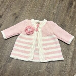 Huggalugs Baby Cardigan Sweater Multicolor 0-6 months Pink White Flower HandMade